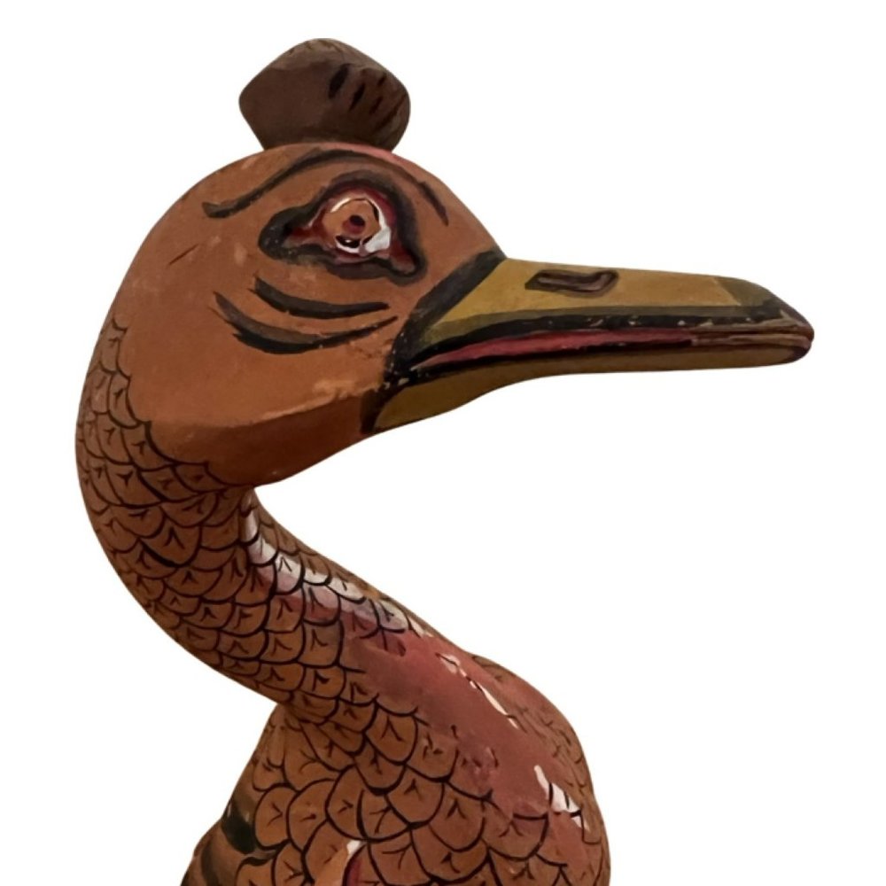 VIntage Indonesian  Carved and Painted Wooden Duck Wearing a Hat